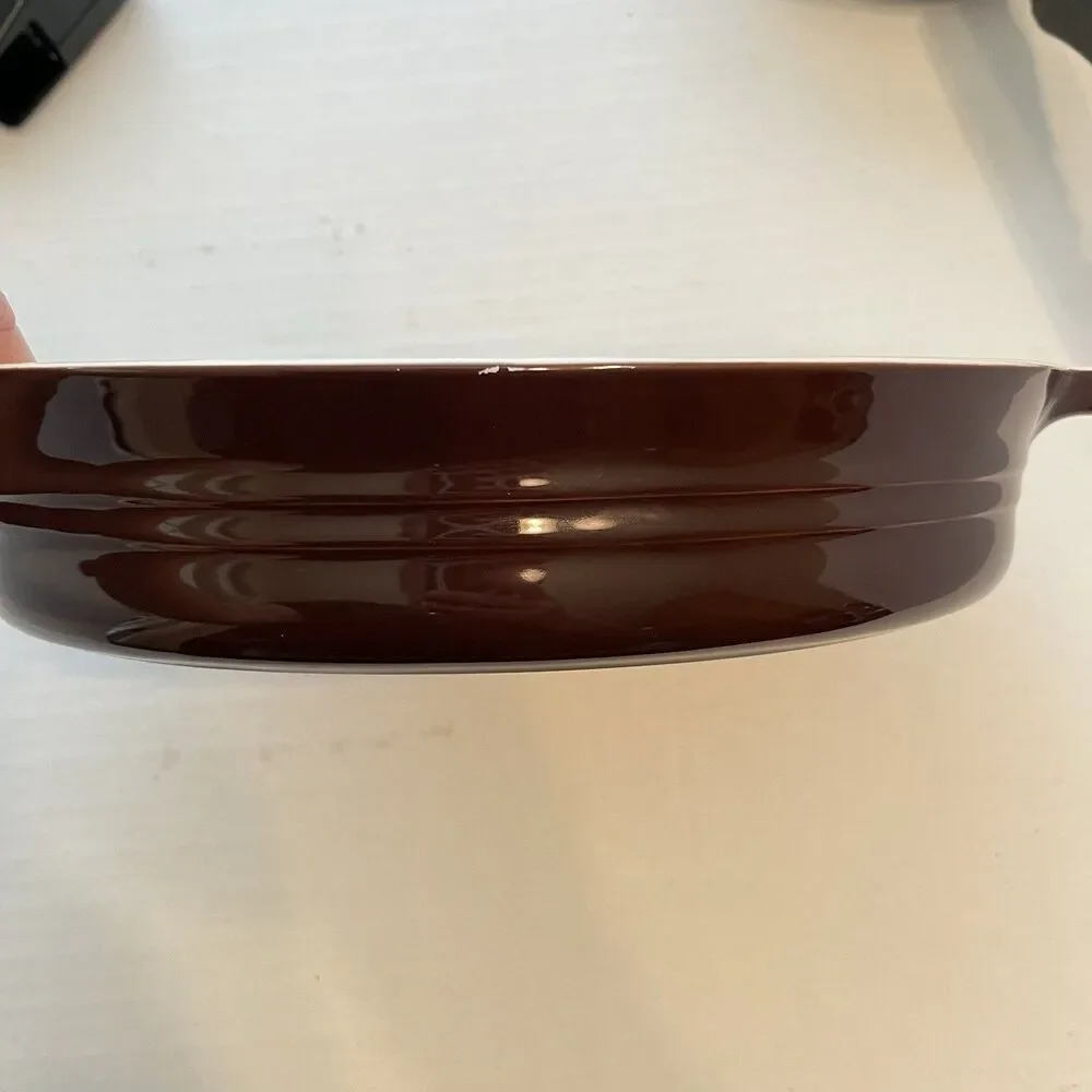 Le Creuset Poterie Oval 11” Espresso Looks Unused Enamel Stoneware Baker 28 cm